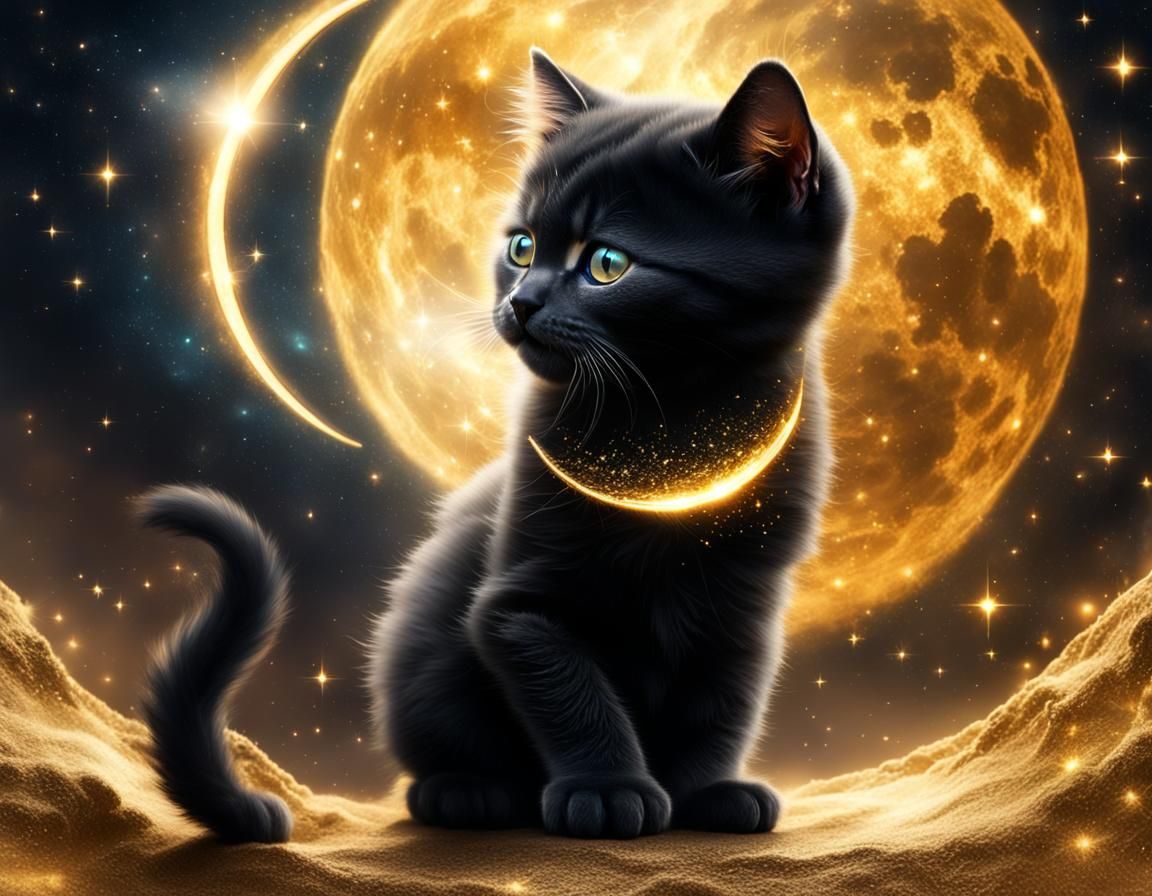 Celestial Kitten Playing in Golden Clouds