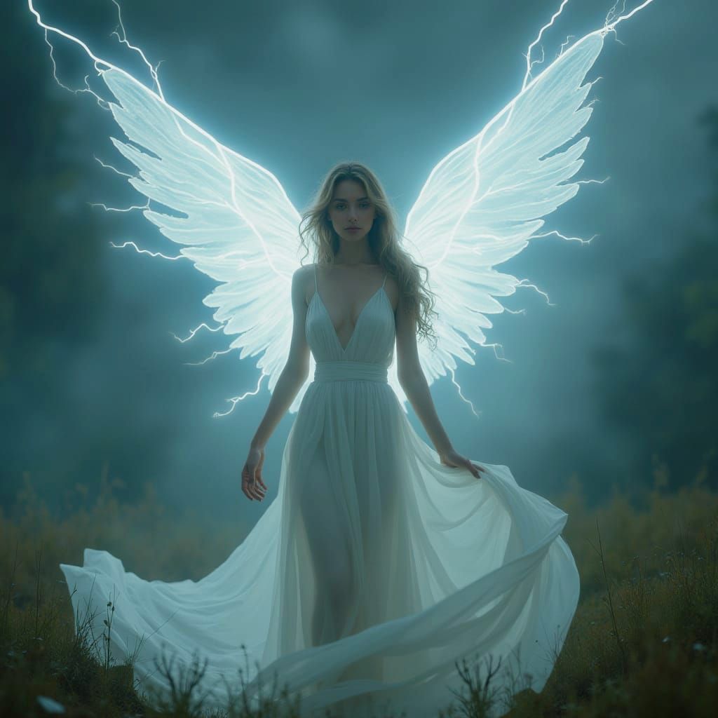 Mystical Goddess Emerges with Electric Wings
