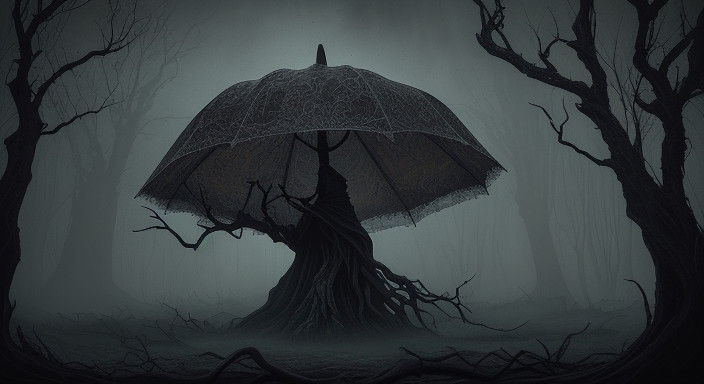 Surreal Dark Fantasy Scene Under Moonlit Sky