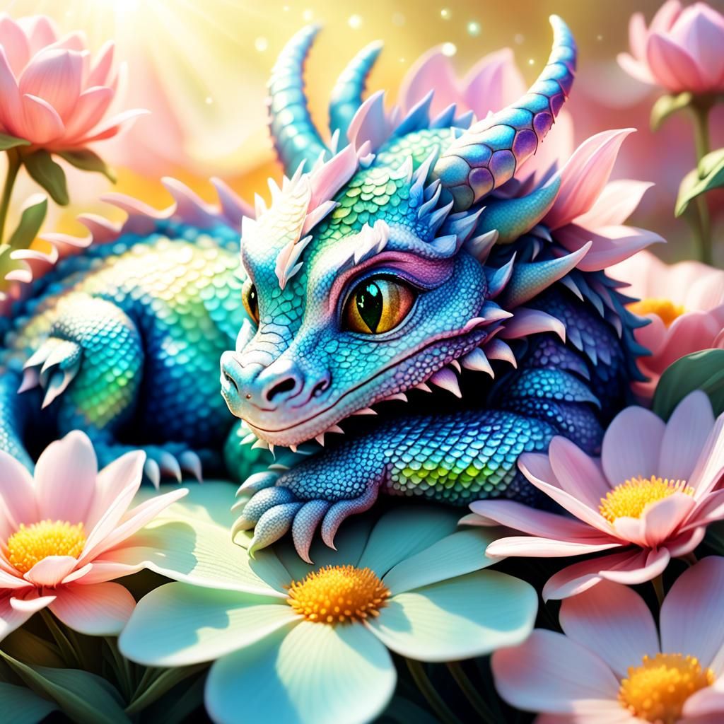 Sleeping Miniature Dragon: Whimsical Digital Matte Painting