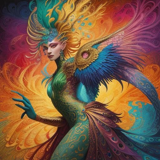 Dragon Peacock Woman in Fauvist Expressionism