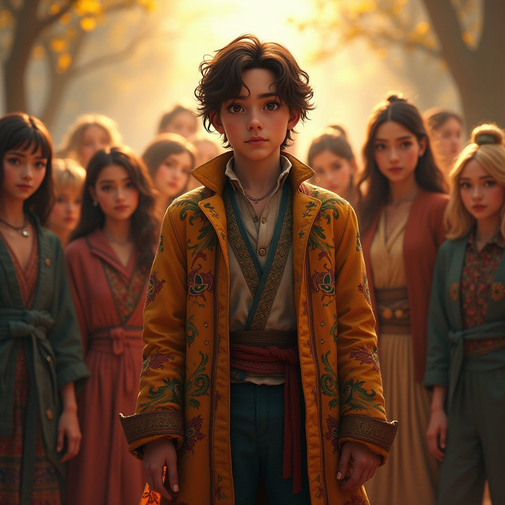 Boy in Painted Coat Amidst American Girls