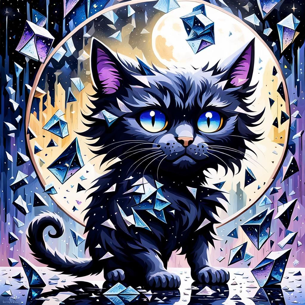 Surreal Black Cat Steps Through Broken Mirror