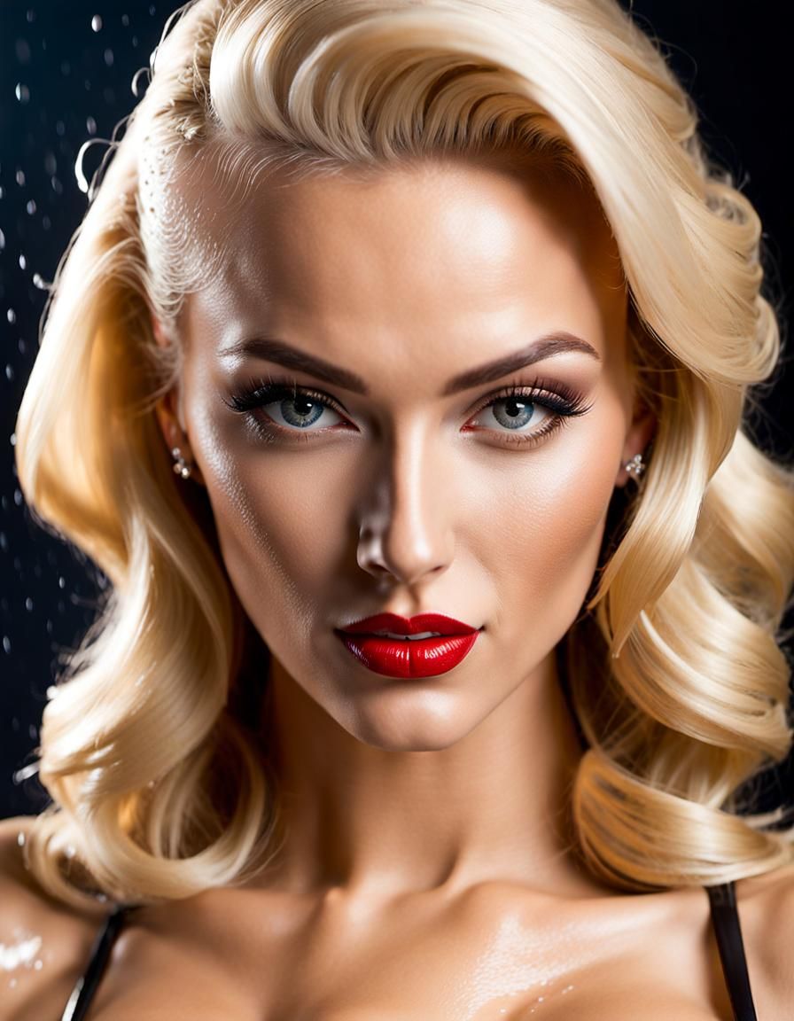 Flirty Blonde Pinup Portrait with Wet Skin