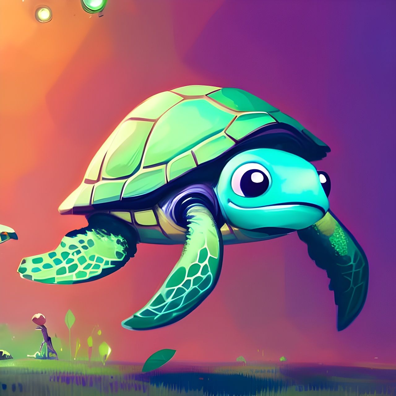 Happy Green Turtle with Big Eyes