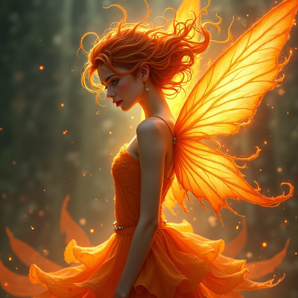 Fire Fairy in a Dress of Flames as Splash Art