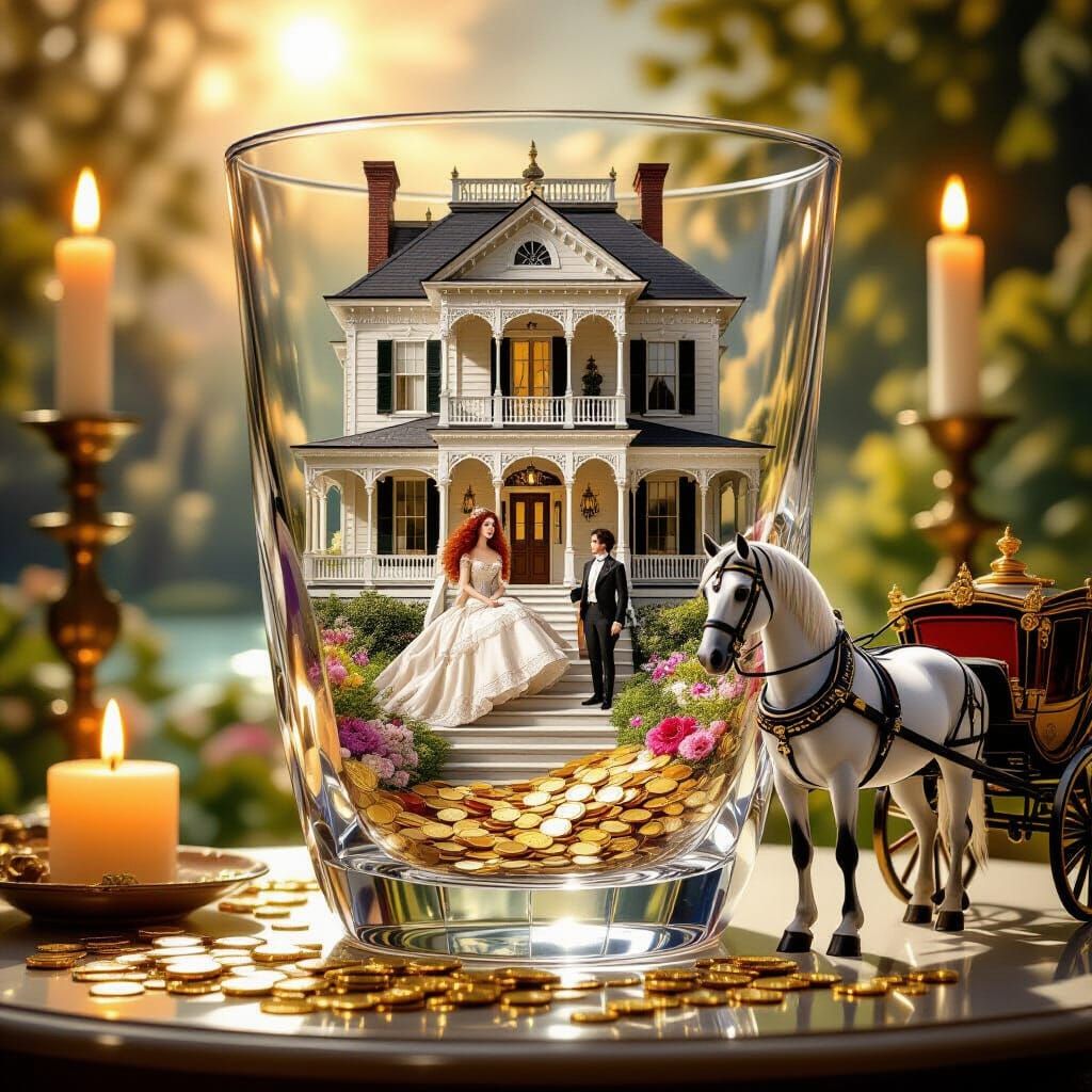 Miniature Mansion in Crystal Glass, Romantic Style