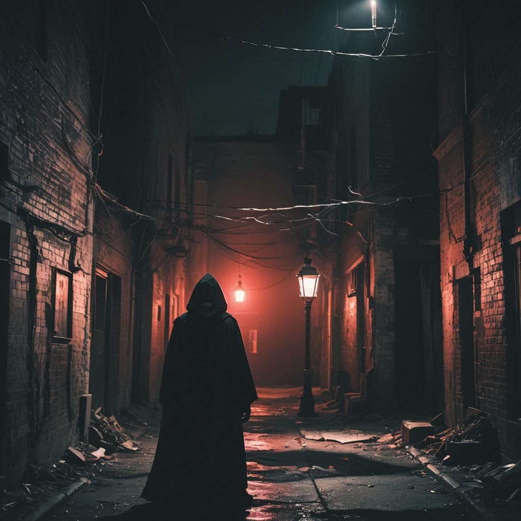 Cinematic Death Figure in Abandoned Alleyway