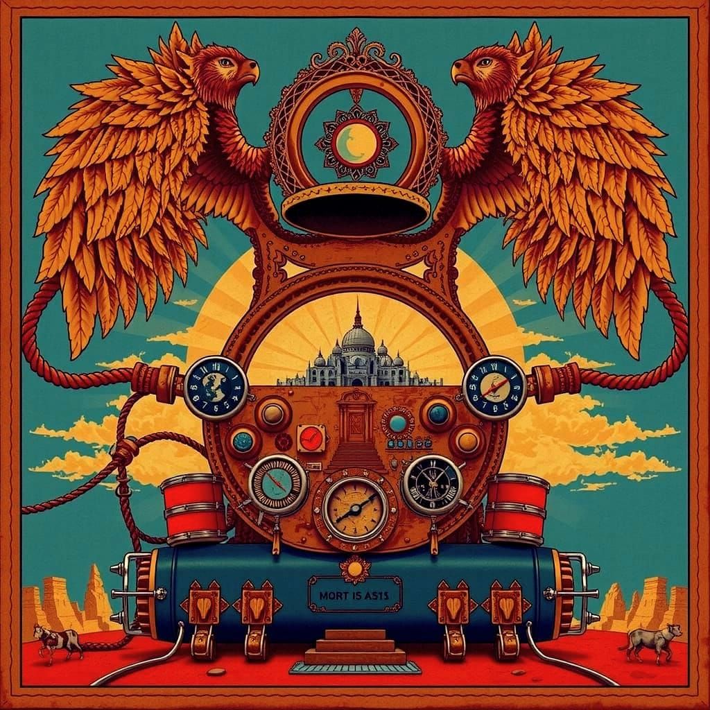 Ancient City on Red Plain Under Azure Sky