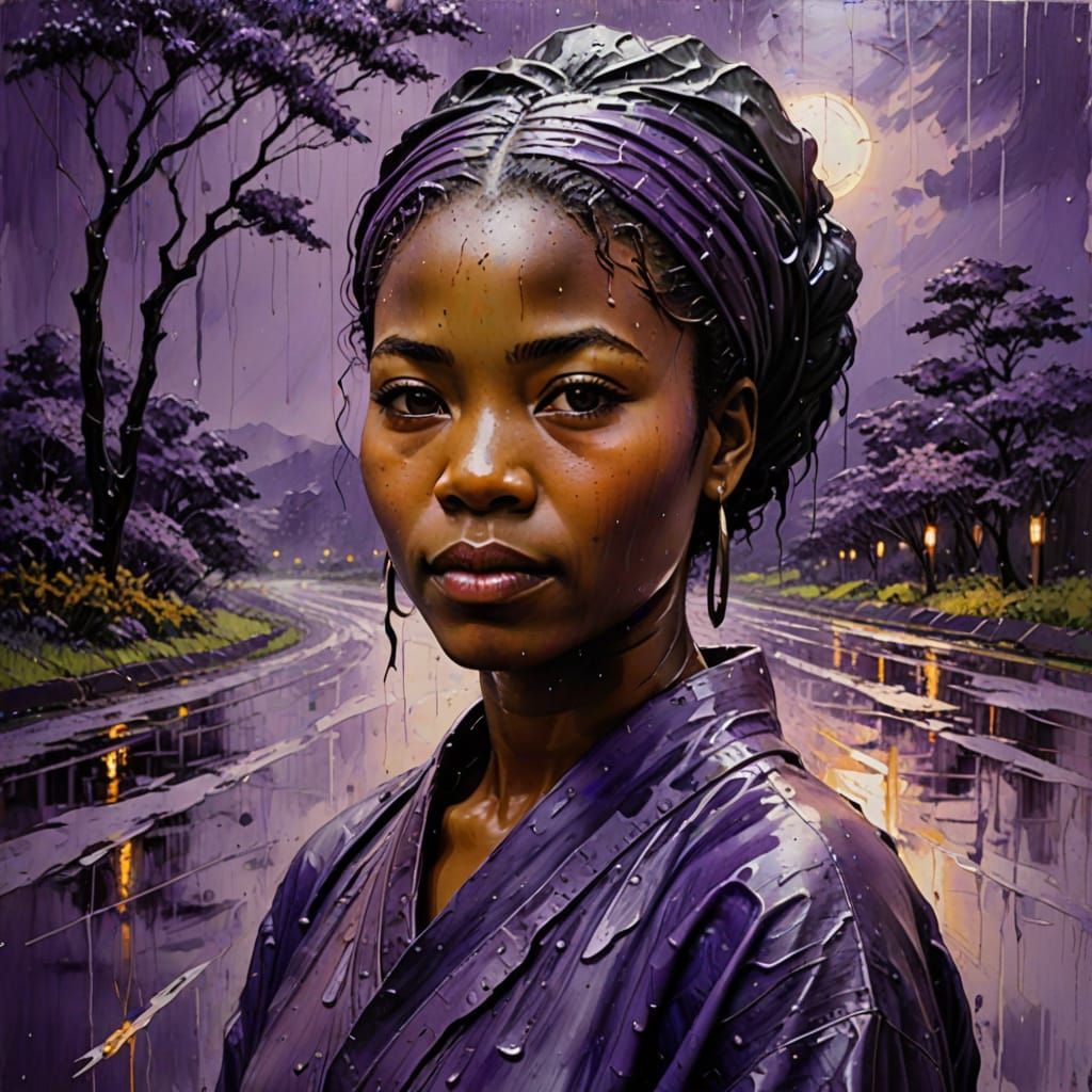 Encaustic Portrait of Woman in Japanese Landscape