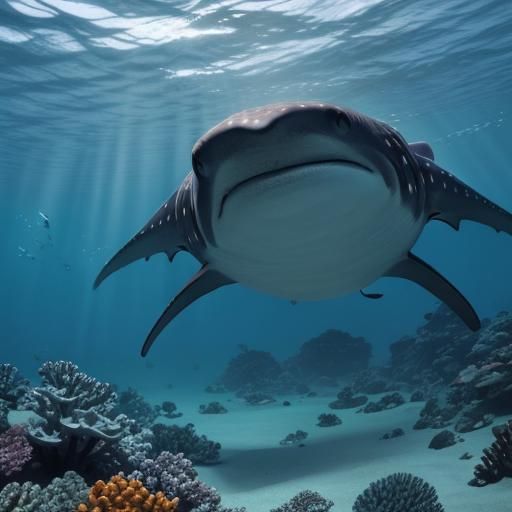 Playful Whale Shark in Underwater Coral Reef