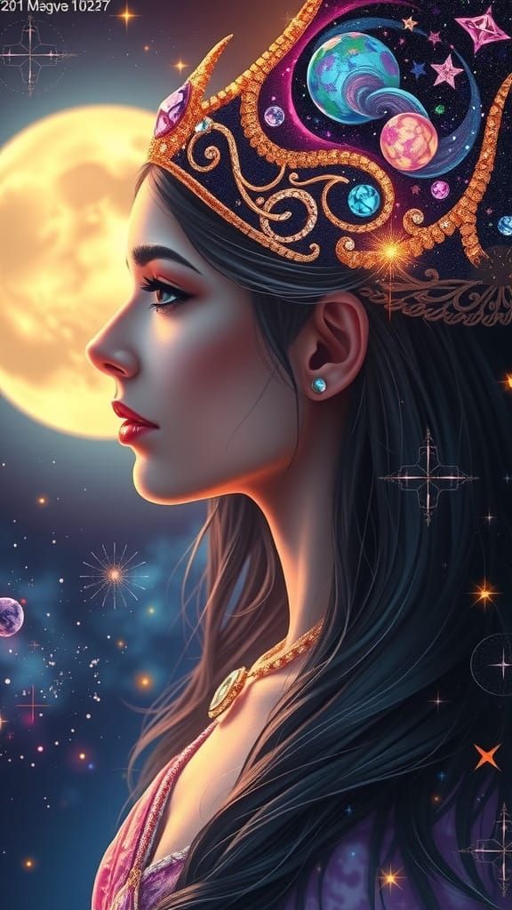 Celestial Goddess in Shimmering Gold and Stardust