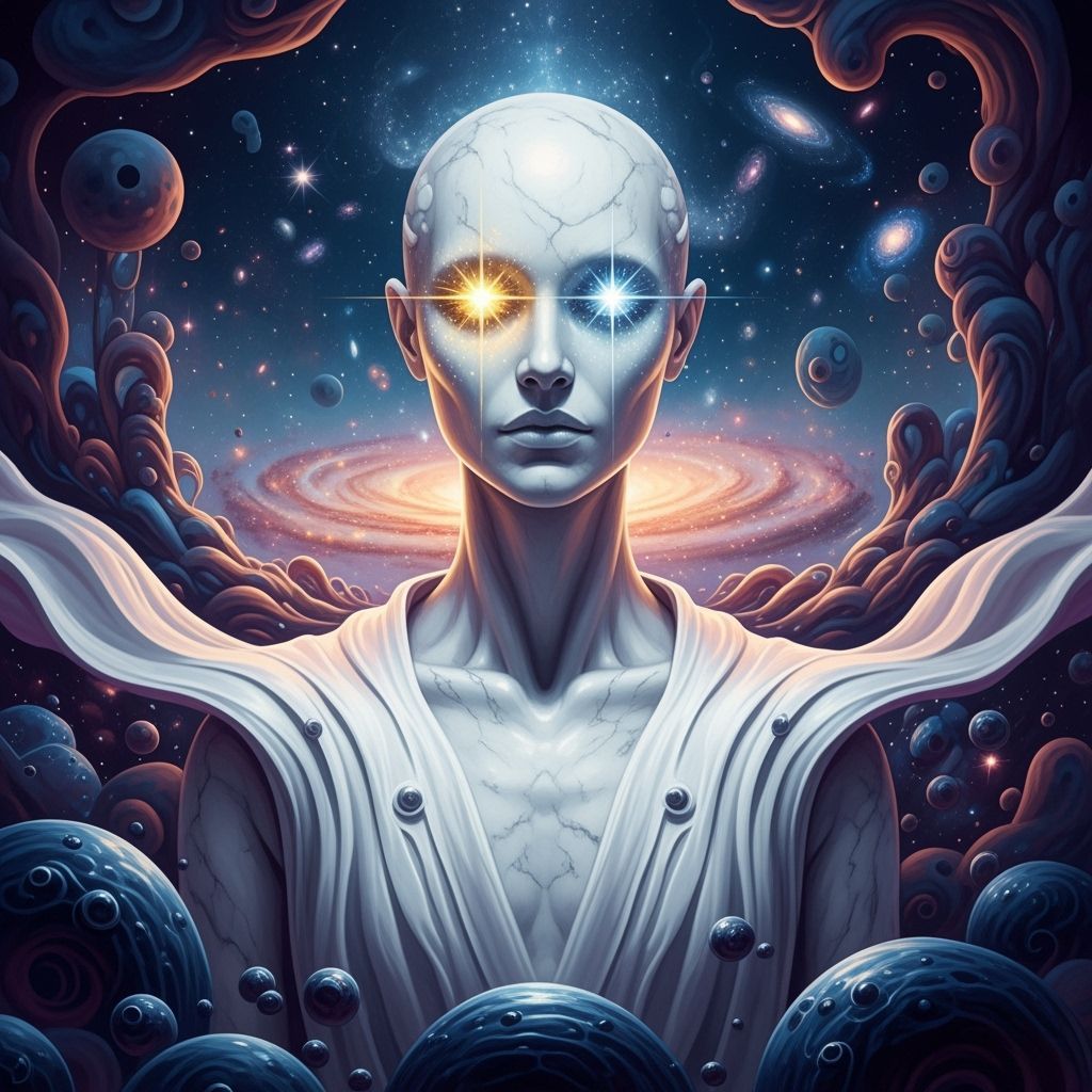 Ethereal Being with Golden and Silver Star Eyes