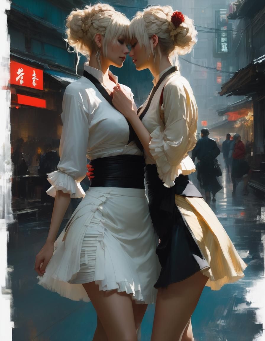 Two Women Embracing in Ultra-HD Digital Art