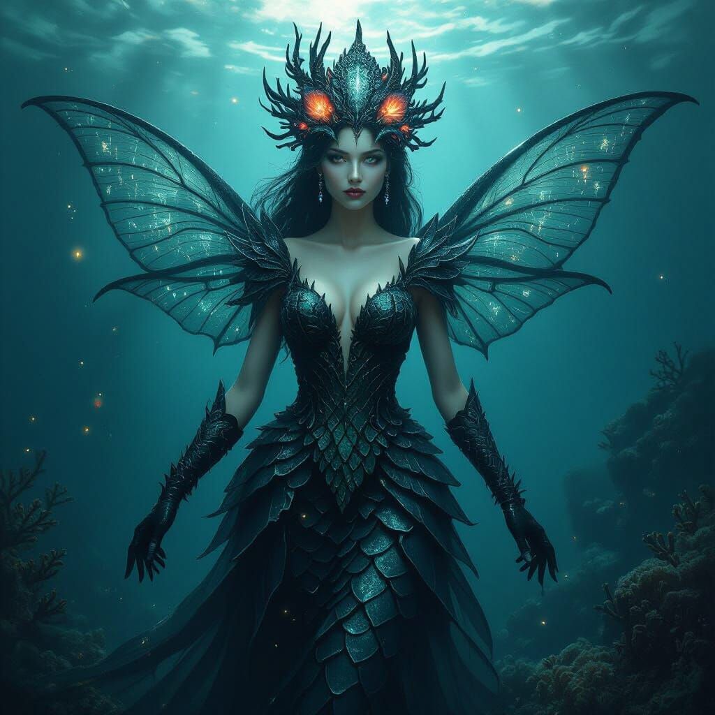 Abyssal Siren in Hyperrealistic Fantasy Illustration