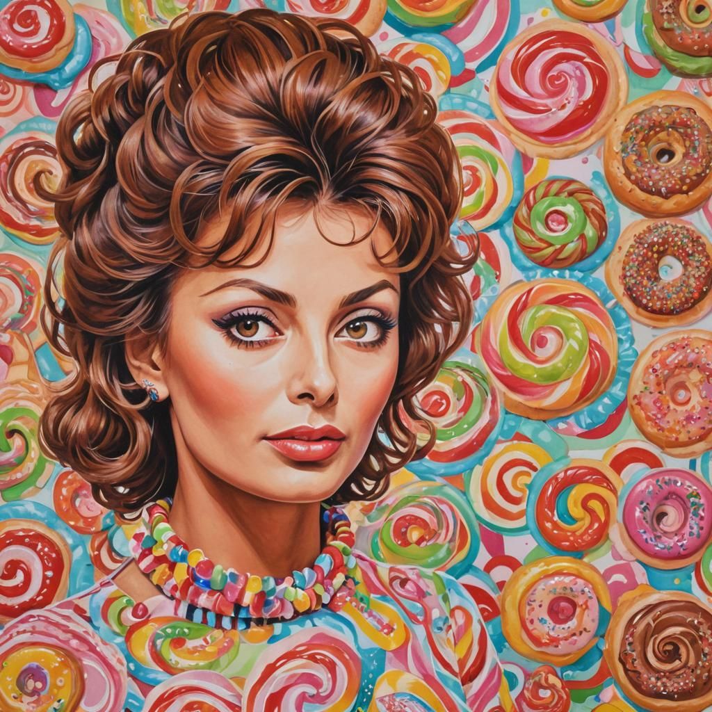 Pop Art Portrait of Sophia Loren in Candyland