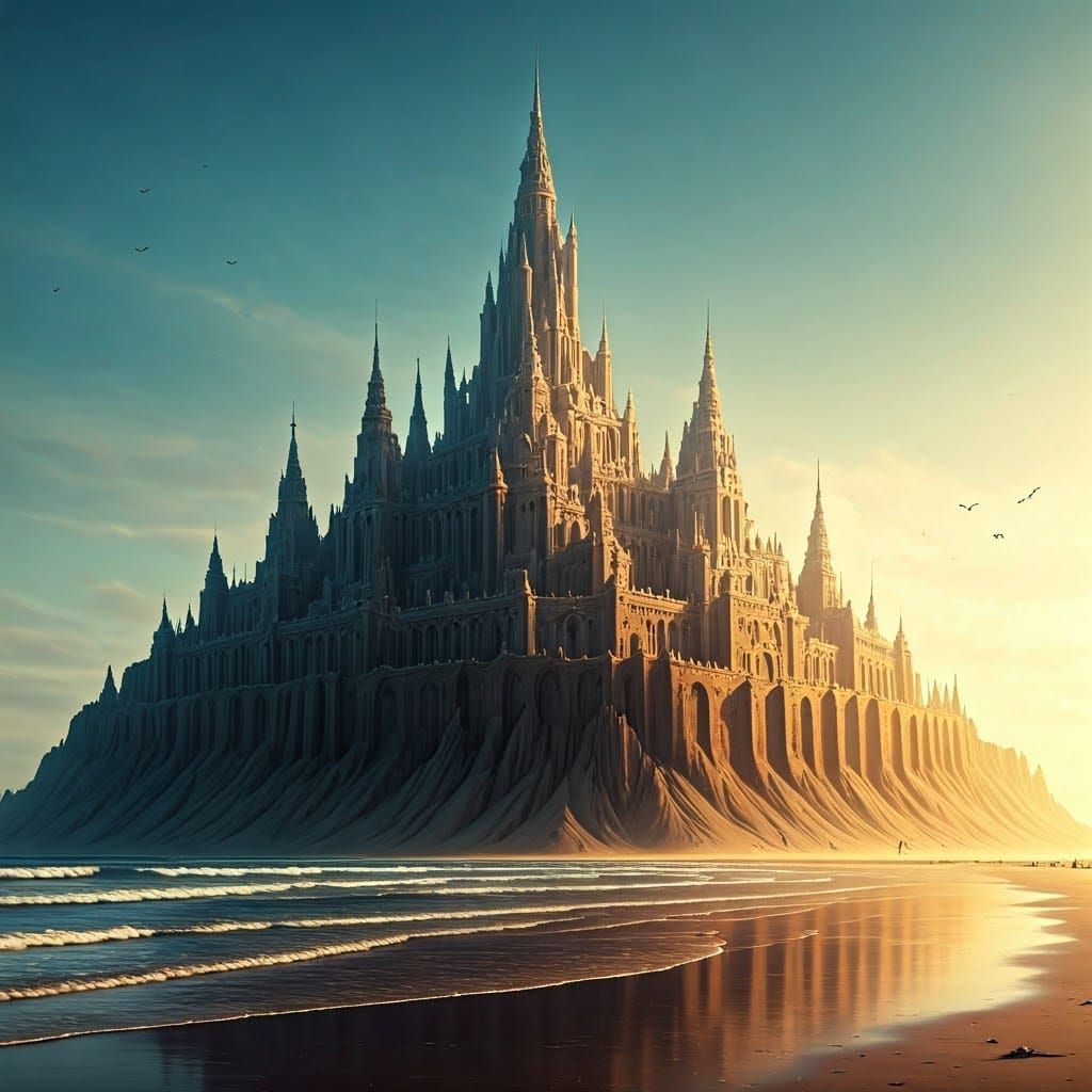 Majestic Sandcastle on a Sun-Kissed Beach