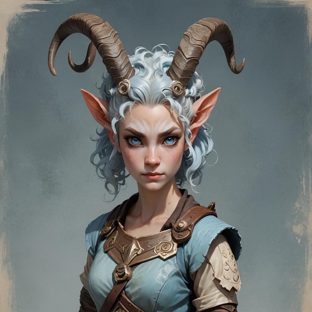 Female Faun Warrior in Worn Armor, Digital Art