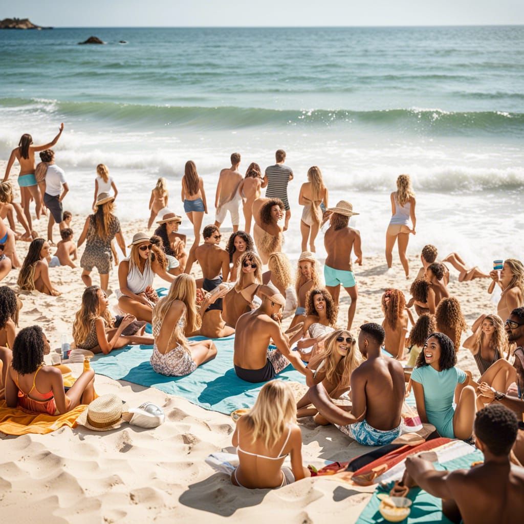 Beach Gathering with Friends on a Sunny Day