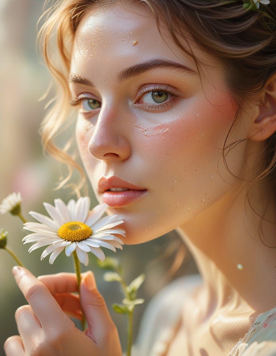 Delicate Watercolor Portrait of a Daisy