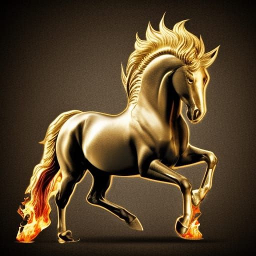Golden Horse with Fire Mane in Dark Fantasy