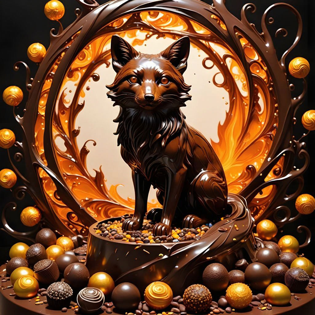Chocolate Fox Sculpture in Oil Painting Style