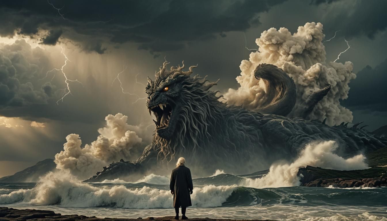 Epic Sea Beast Emerges on Patmos: Cinematic Image
