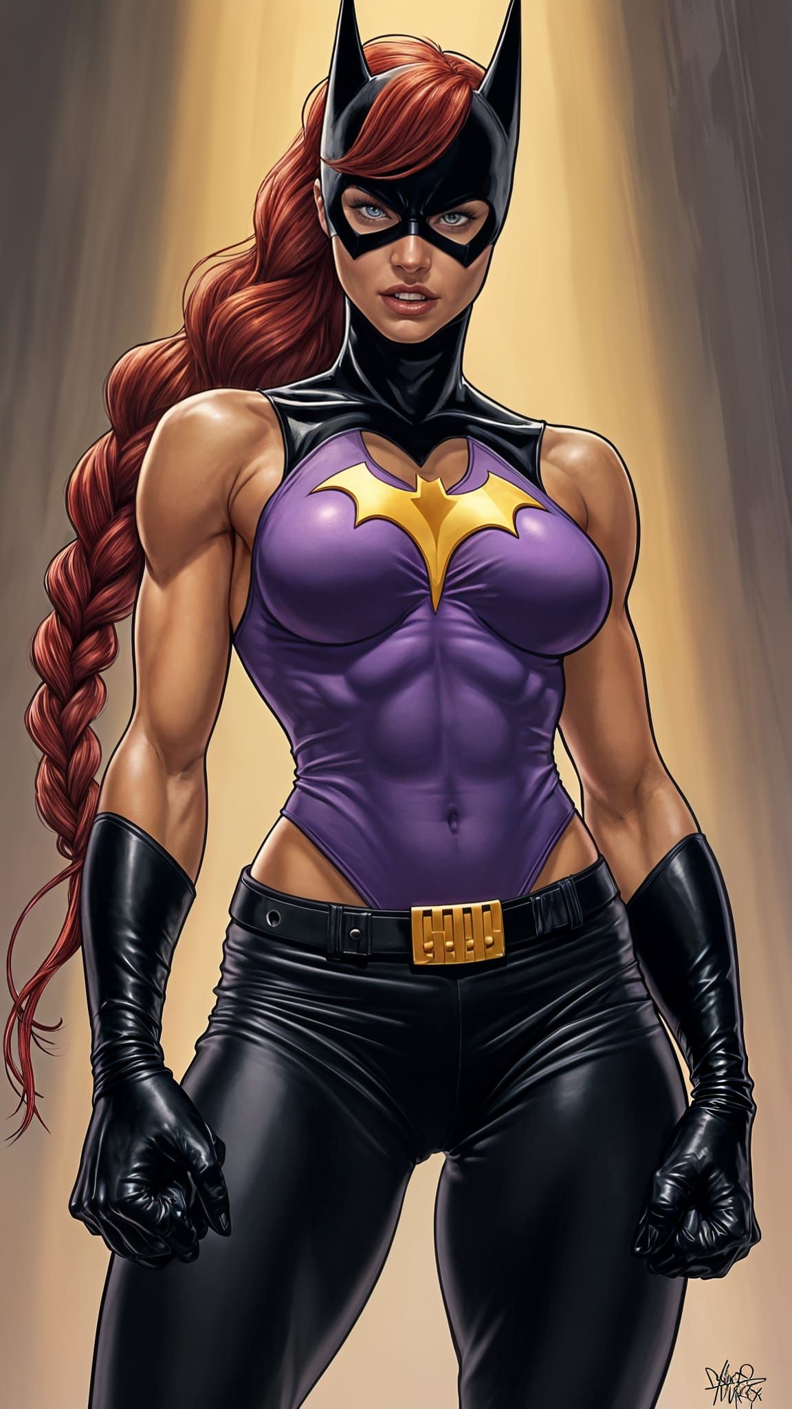 Muscular Batgirl Antiheroine in Comic Book Art Style
