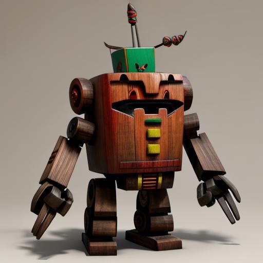 Wooden Tiki Robot Sculpture