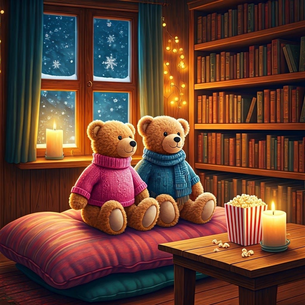 Whimsical Winter Wonderland Scene in Cozy, Nostalgic Style