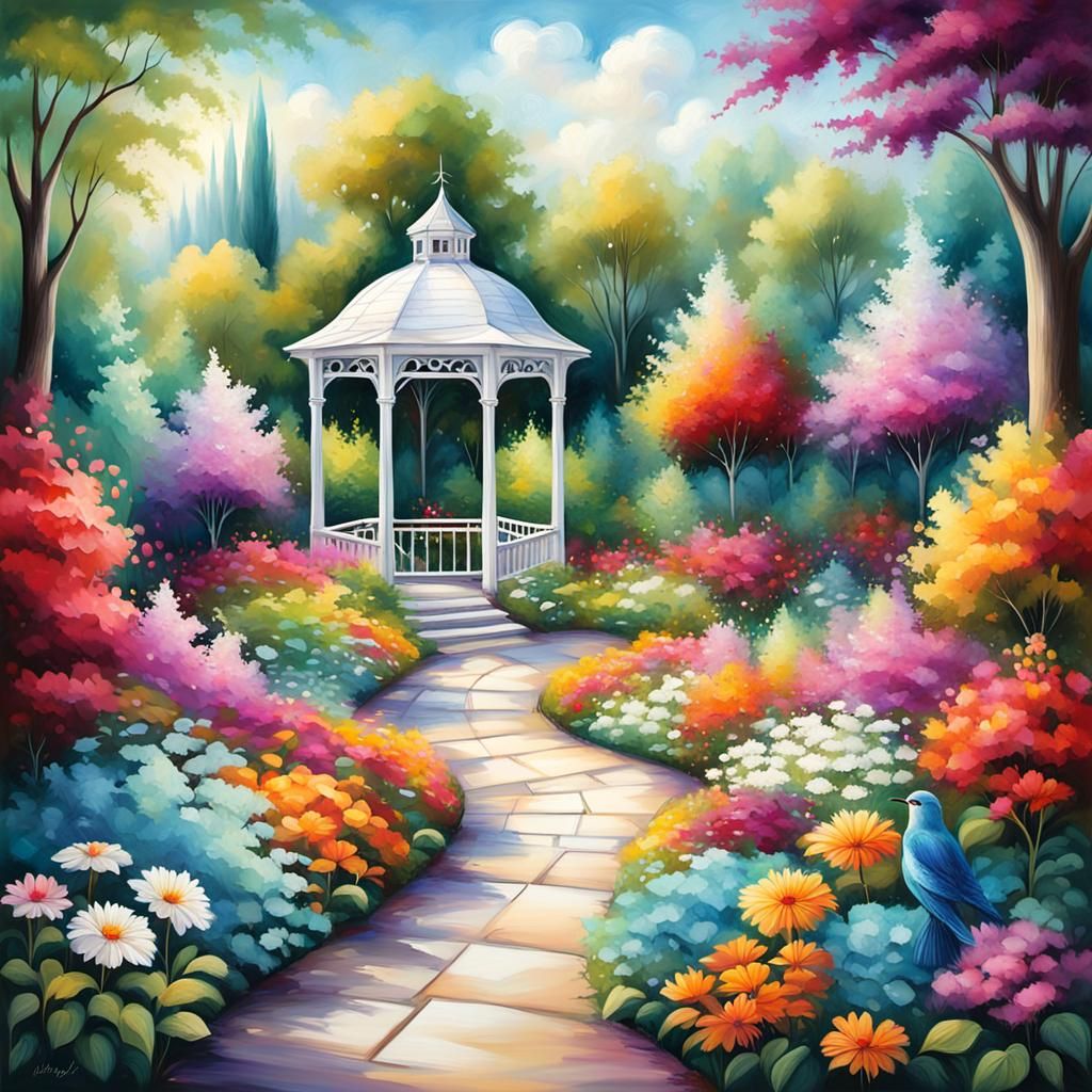 Serene Garden Scene in Megan Duncanson Style