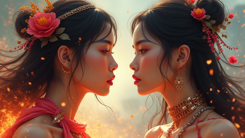 Hyperrealistic Asian Women Spit Fire in Fantasy Art