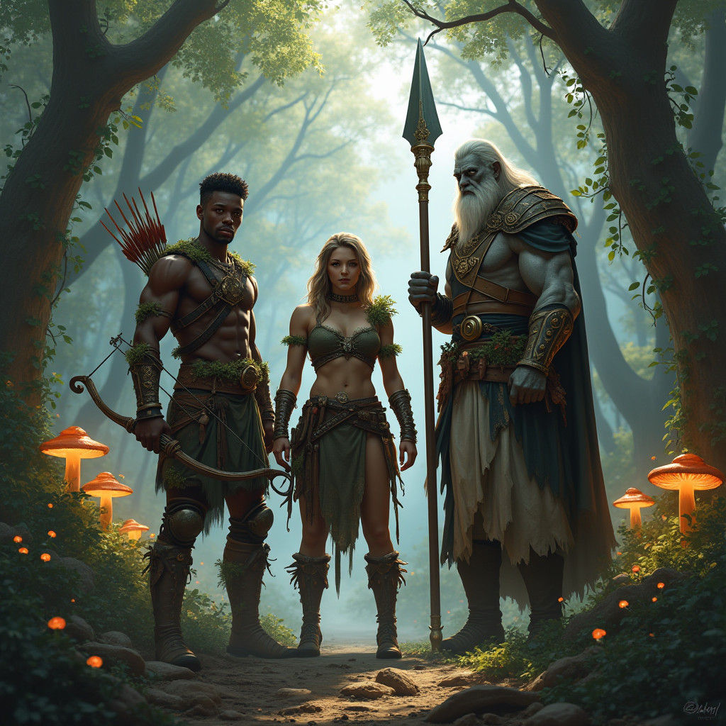 D&D Trio in Mystical Forest: Fantasy Art