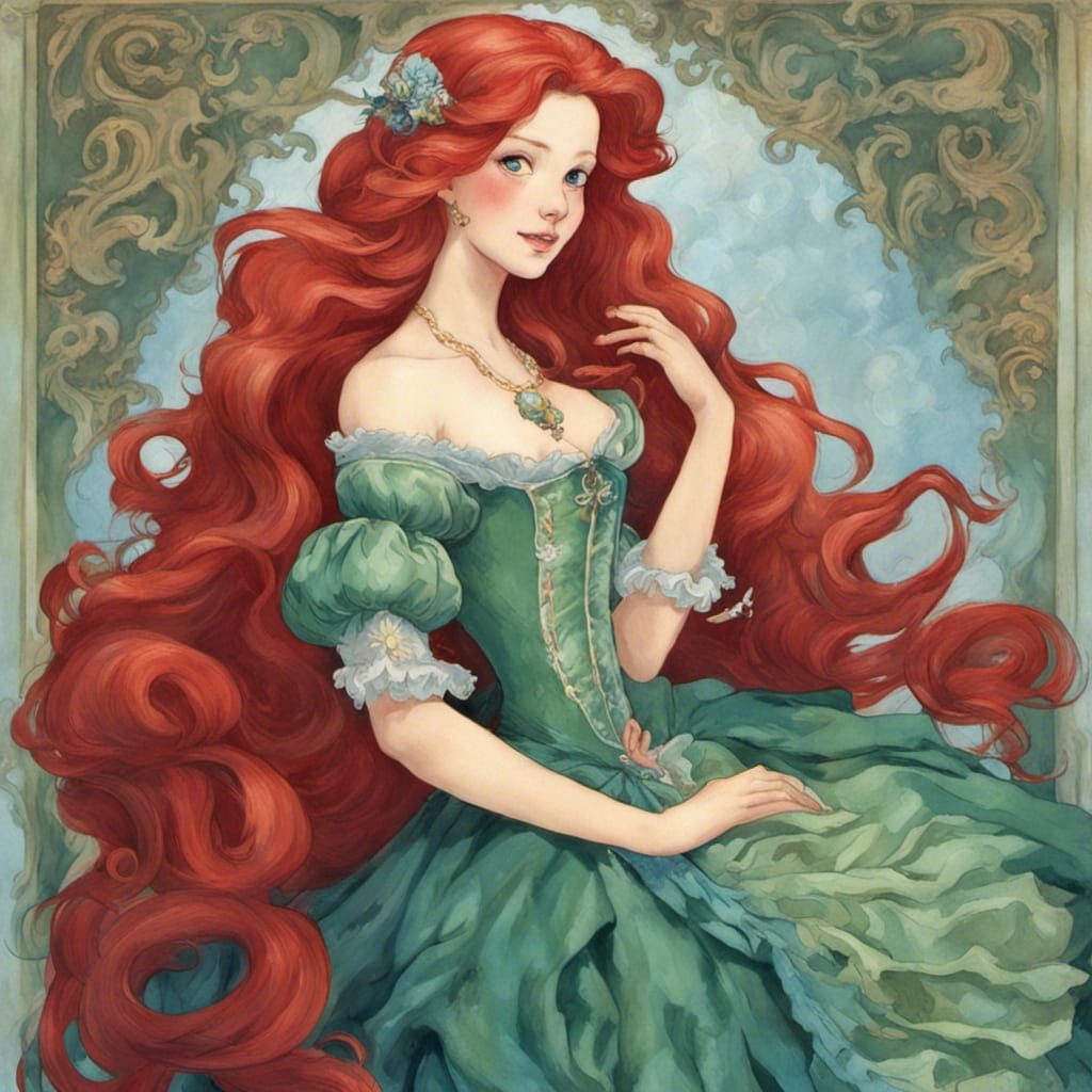 Ariel as Rococo Princess in Blue and Green