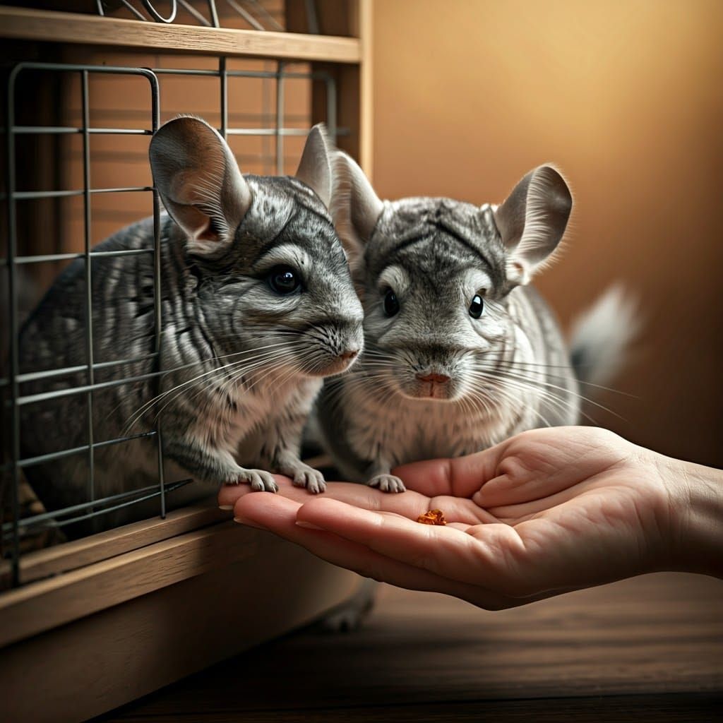 Chinchillas Reaching for Raisin: Realistic Still Life