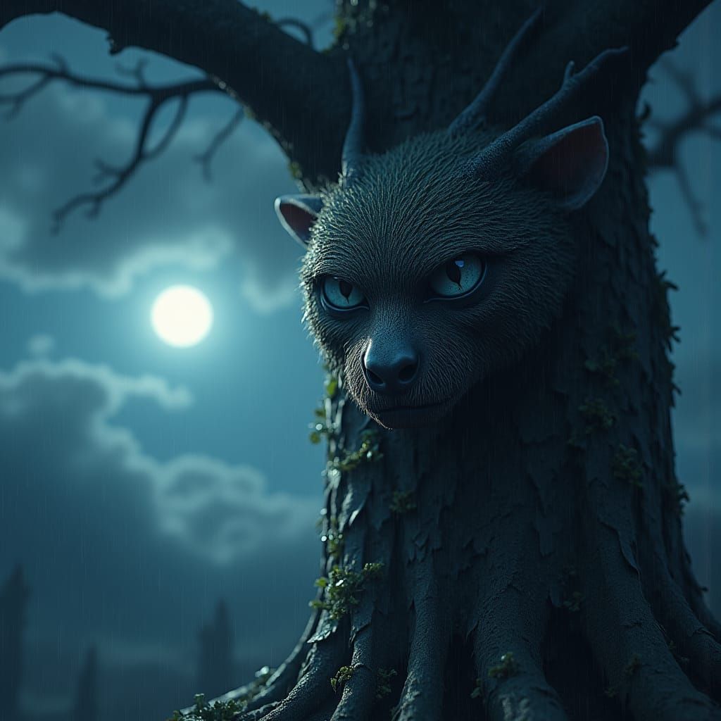 Terrified Squirrel in a Dark Fantasy Storm