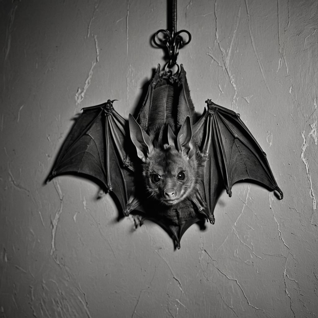 Gothic Taxidermied Bat in Haunted Room