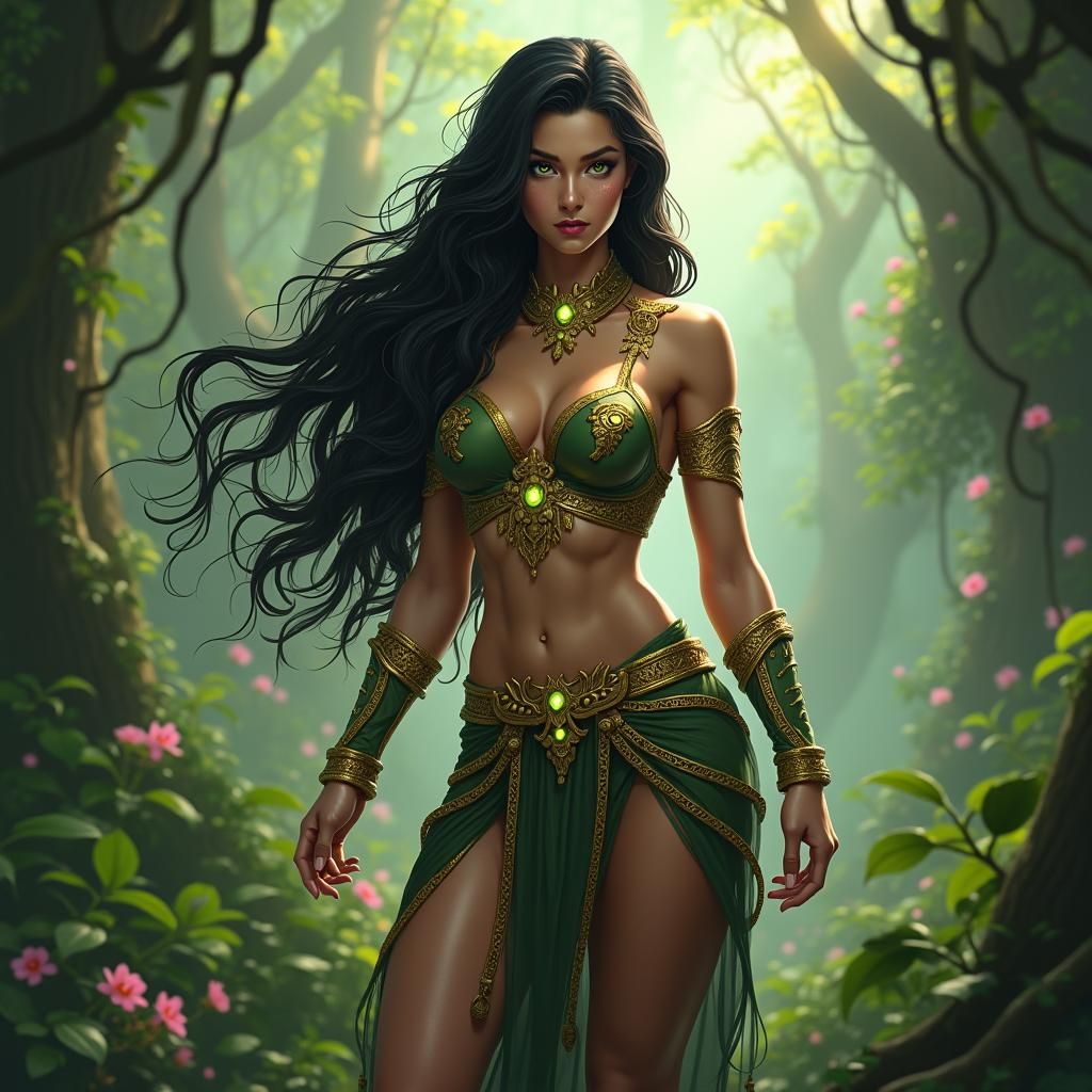 Druid Warrior in Lush Jungle, Digital Art
