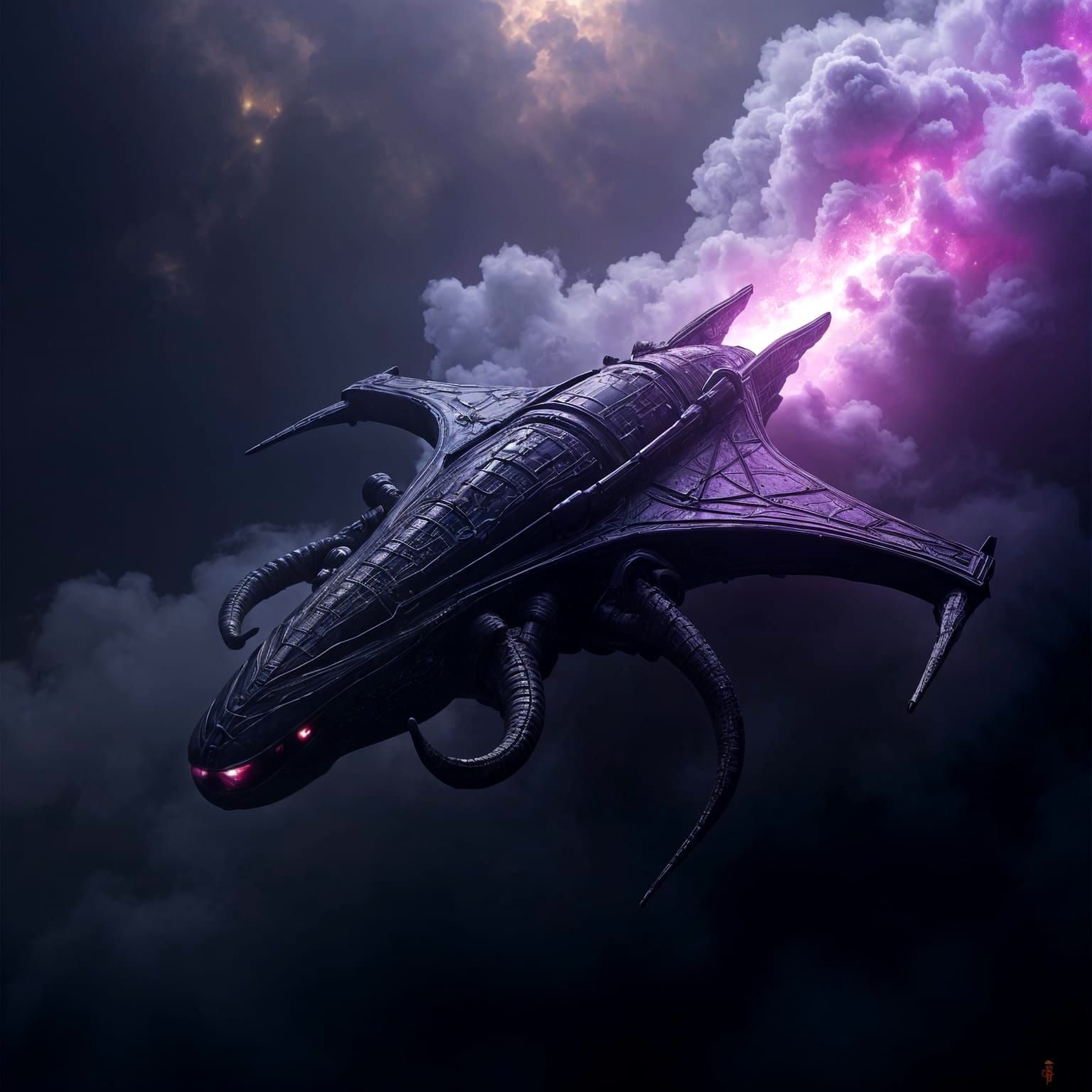 Biopunk Alien Spaceship in Outer Space, Hyperrealistic