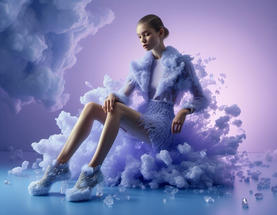 Woman in Mini Skirt Posing in Layered Mesh Style