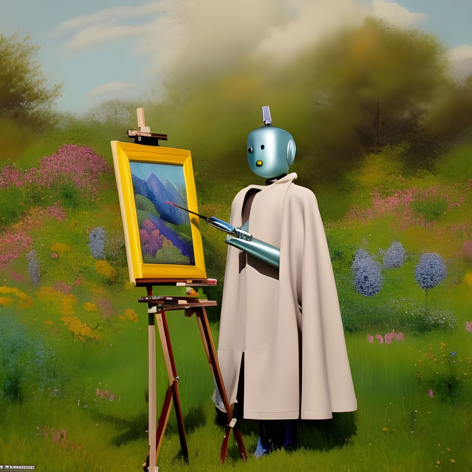 Robot Artist Painting Landscape with Cape