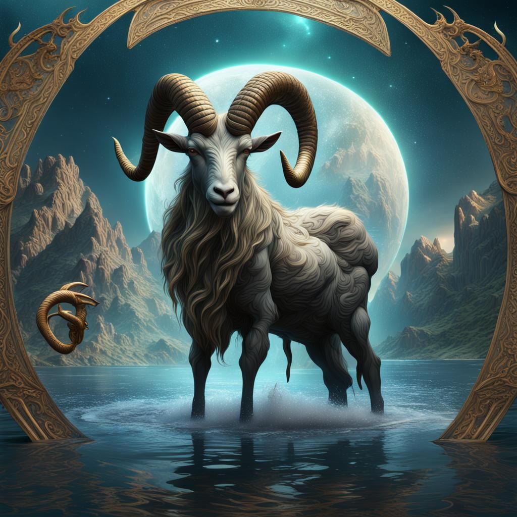Capricorn Water Goat Zodiac Sign in Detailed Matte Style