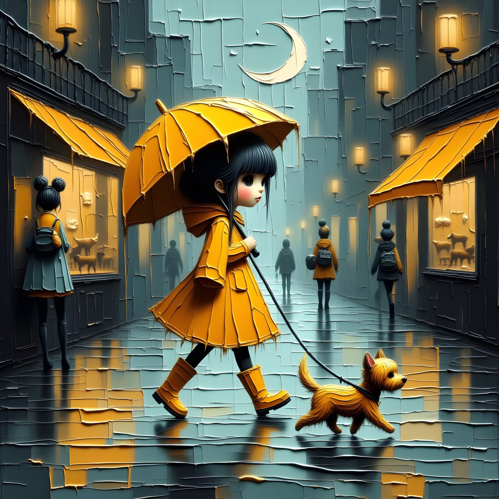 Girl and Dog Enjoying a Rainy Day Walk