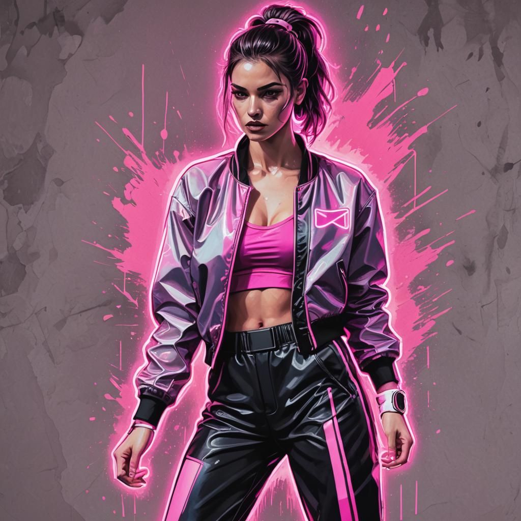 Neon Girl in Synthwave Retro Water Paint Style