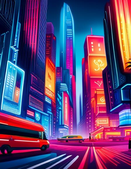 Neon Metropolis at Night: Futuristic Urban Center