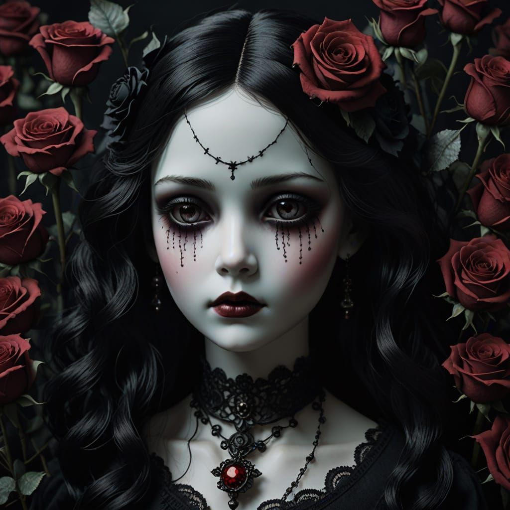 Ethereal Gothic Doll in Black Roses