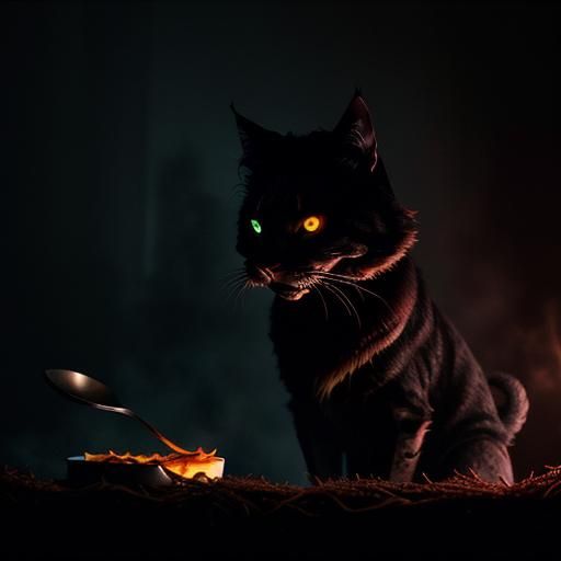 Ghostly Cat Devouring Lasagna in Horror Movie