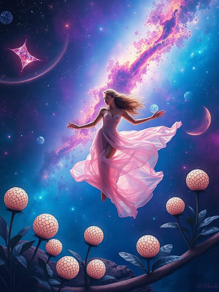 Ethereal Cosmic Goddess Rides Milky Way Galaxy