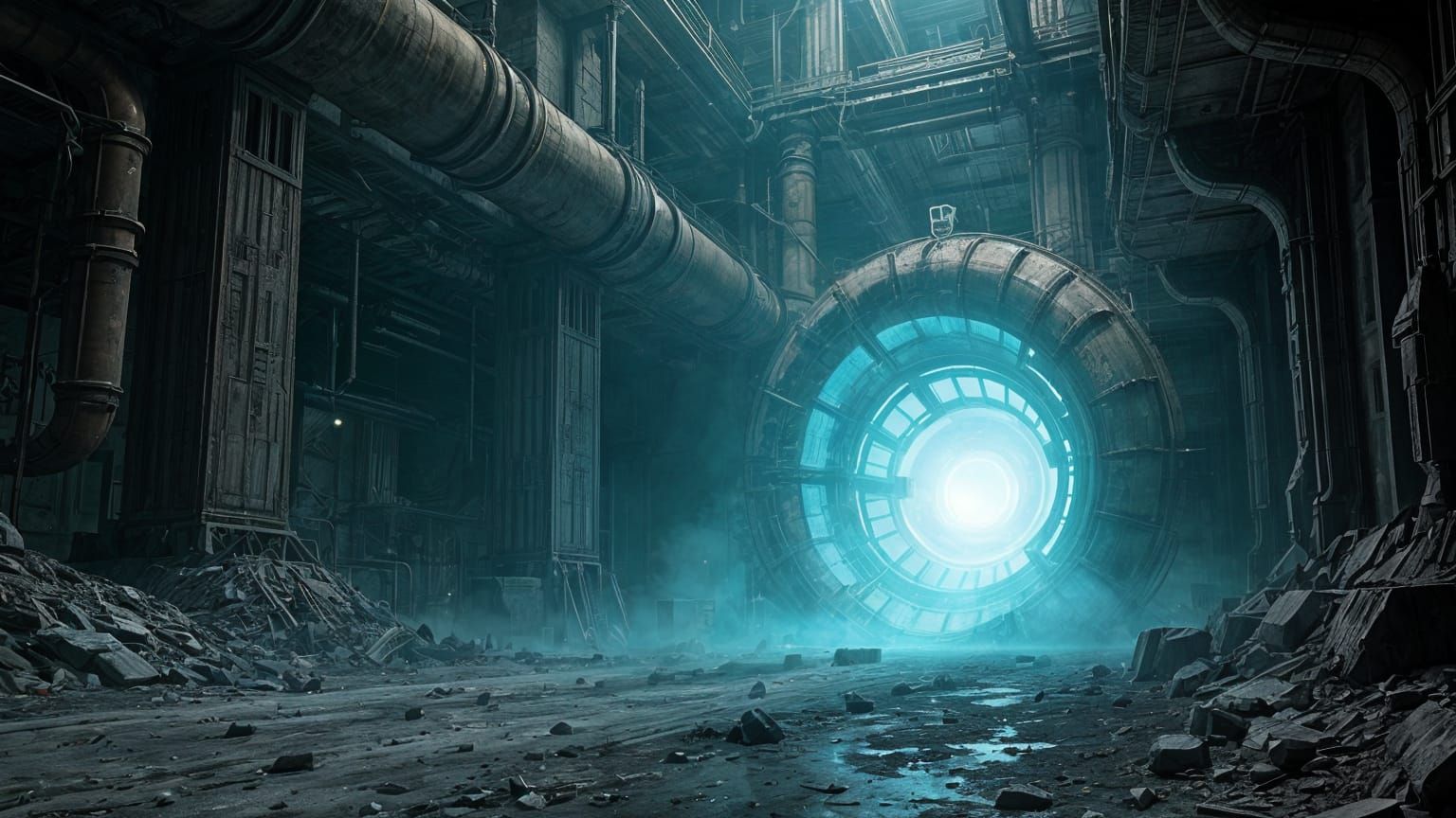 Mysterious Generator in Gloomy Sci-Fi Factory