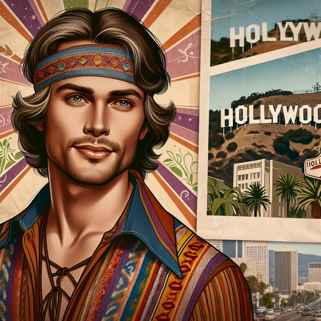 Retro American Man in Hollywood, 1970s Style